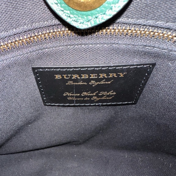 Burberry Green Leather and Check Canvas Banner Tote